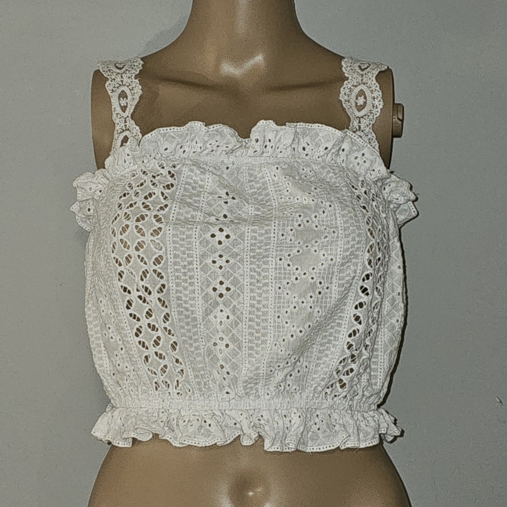 Love Letter Collection Coquette Girl eyelet white cropped Cotton tank top M